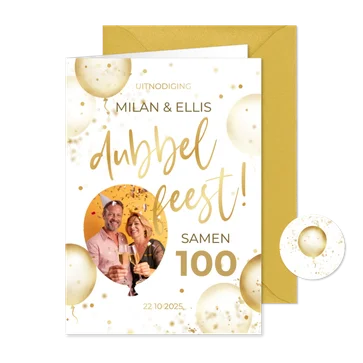 Uitnodiging dubbel feest feestelijk gouden ballonnen